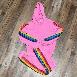 Lola + The Boys Pink Hoodie with Rainbow Sequin Stripes
